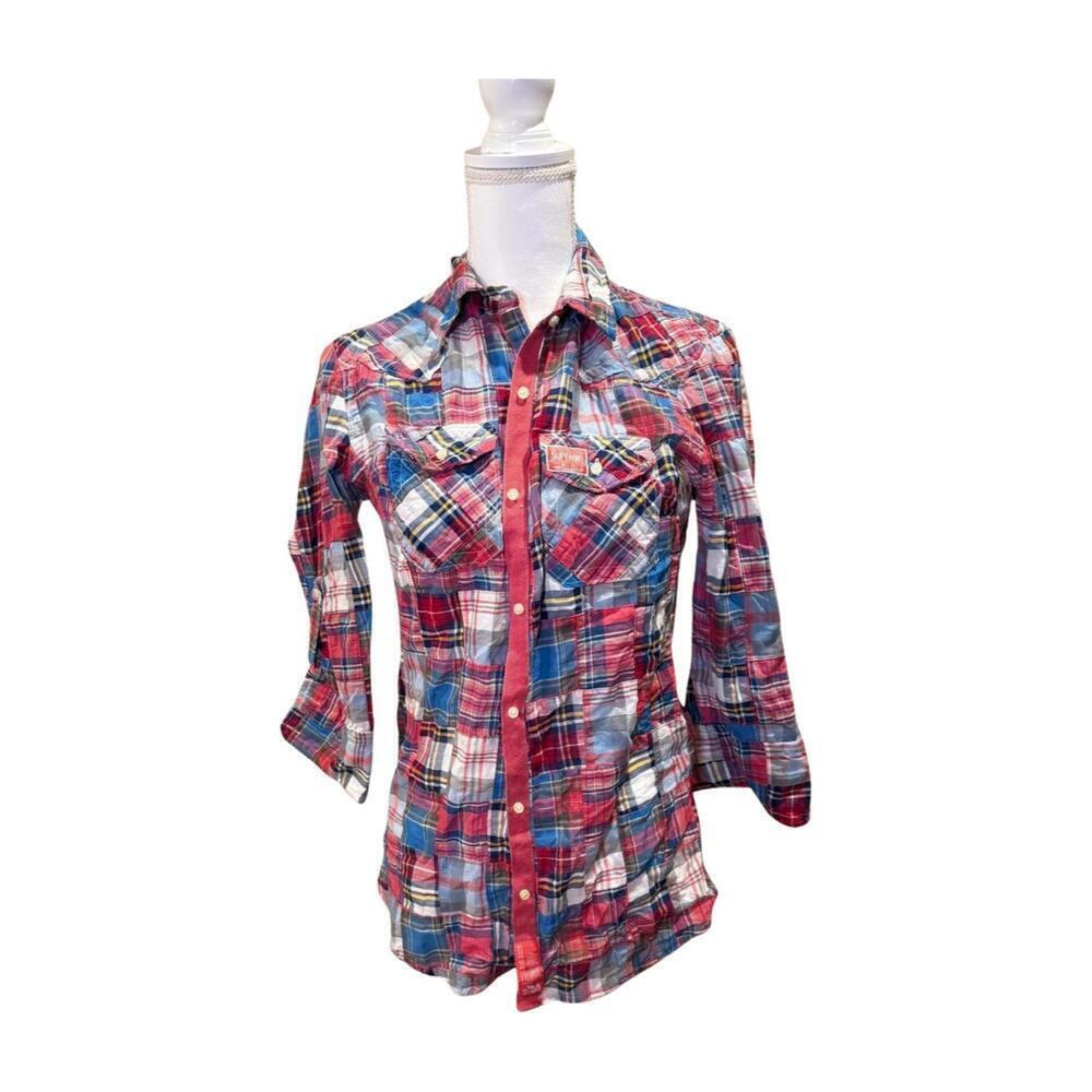 New Superdry Plaid Button-Up Shirt for Women, Medium